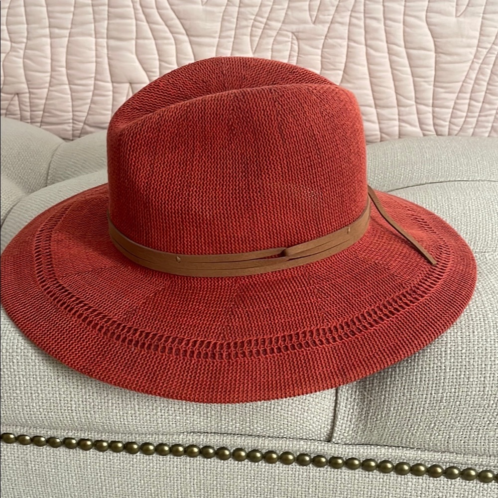 Anthropologie Burnt Orange/Reddish Wide Brim Hat with Tan Band